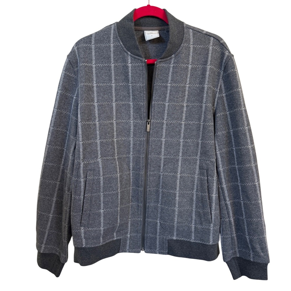7 Diamonds Hughes Bomber Jacket Men's L‎ Gray Plaid Wool Blend Full Zip Casual